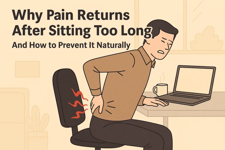 Learn why pain worsens after sitting too long and how to prevent it naturally. Discover circulation-based solutions, stretching, and magnetic therapy support.