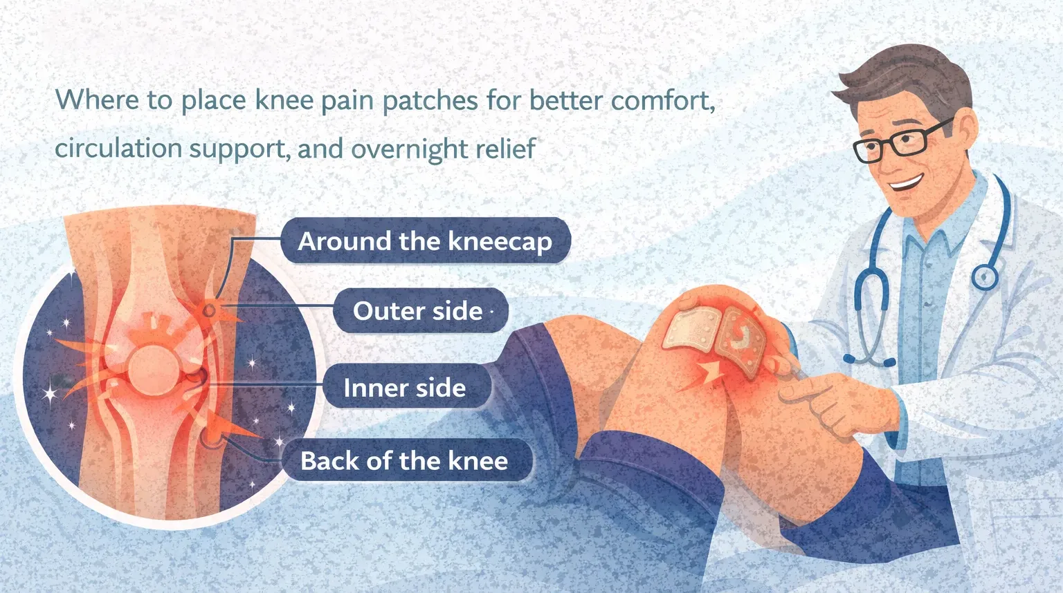 Learn the best placement for knee pain relief patches. Discover where to apply patches for better comfort, circulation support, and overnight relief.