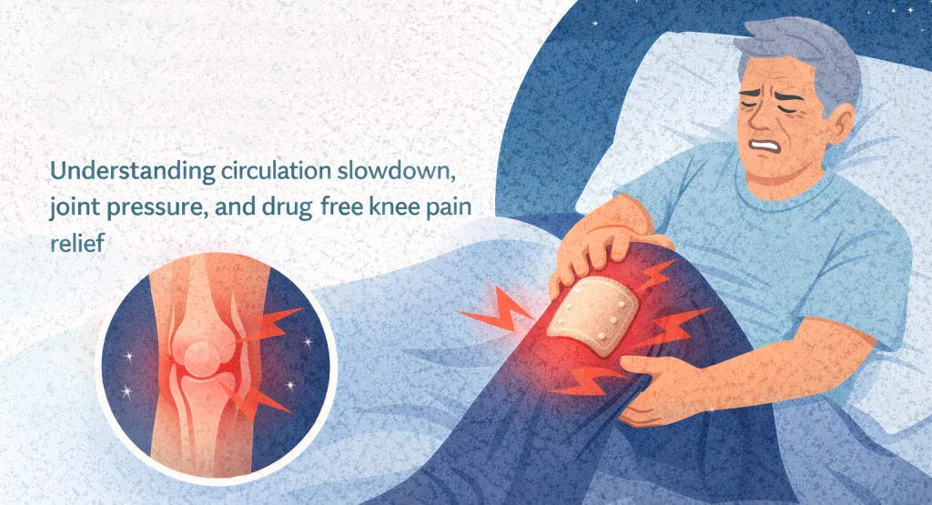 Learn why knee pain often gets worse at night and how knee pain relief patches help. Discover circulation based, drug free solutions for overnight comfort.
