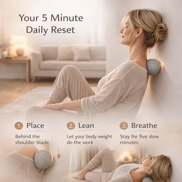 Designed to support shoulder and upper back comfort after long desk days. A simple 5 minute daily reset tool for steady, reusable relief at home.