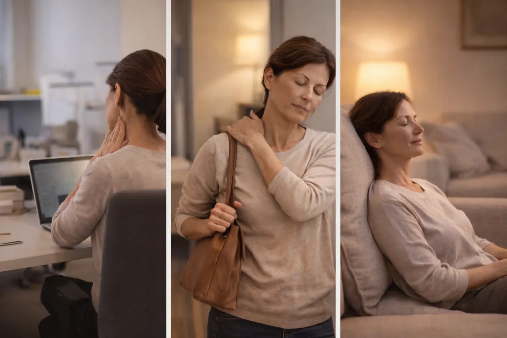Designed to support shoulder and upper back comfort after long desk days. A simple 5 minute daily reset tool for steady, reusable relief at home.