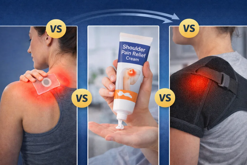 Shoulder pain relief patches, creams, or braces? Compare how each option works, when they help most, and which fits different shoulder pain situations.
