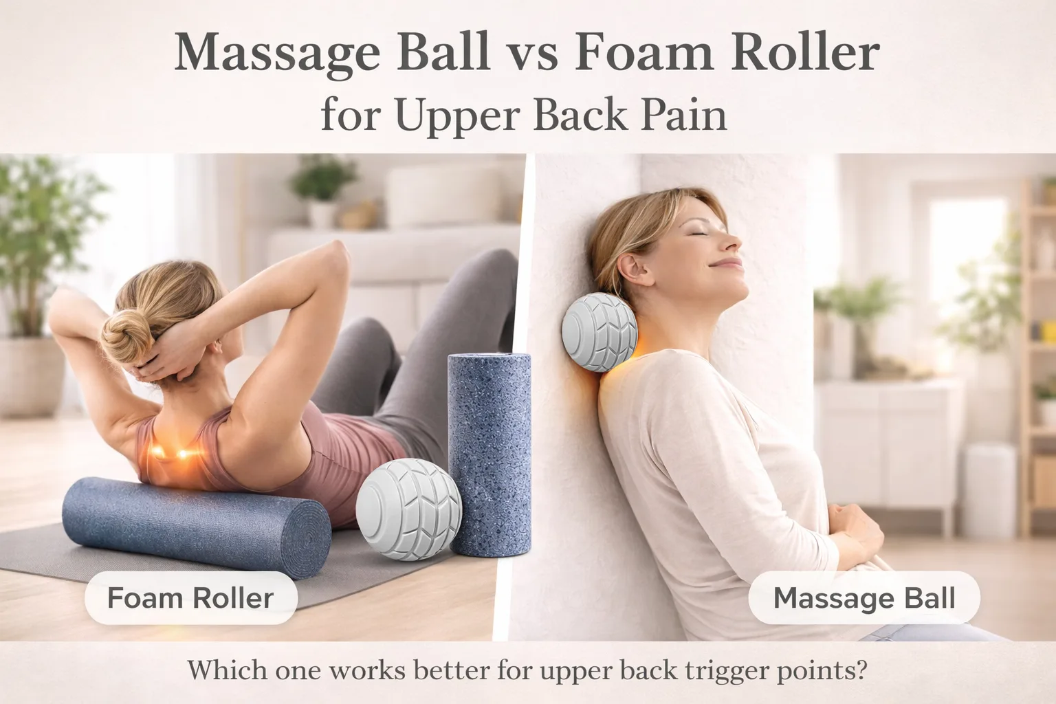 Massage ball or foam roller for upper back pain? Learn the key differences, benefits, and which tool works best for shoulder blade trigger points.