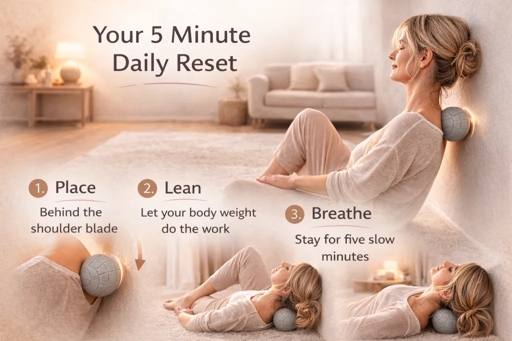 Designed to support shoulder and upper back comfort after long desk days. A simple 5 minute daily reset tool for steady, reusable relief at home.
