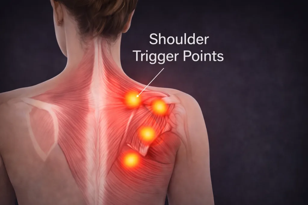 Learn why shoulder trigger points keep returning and how to release upper back muscle knots safely at home without medication.