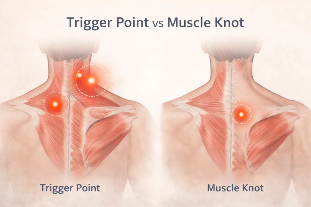 Many people confuse trigger points and muscle knots. Learn the real difference, what causes them, and how to release upper back tension safely.
