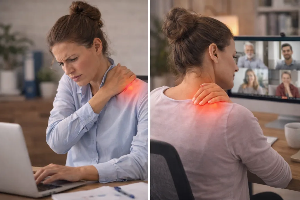 Spending hours at a computer can silently cause upper back pain. Learn what’s happening in your muscles and simple, practical fixes that actually work.