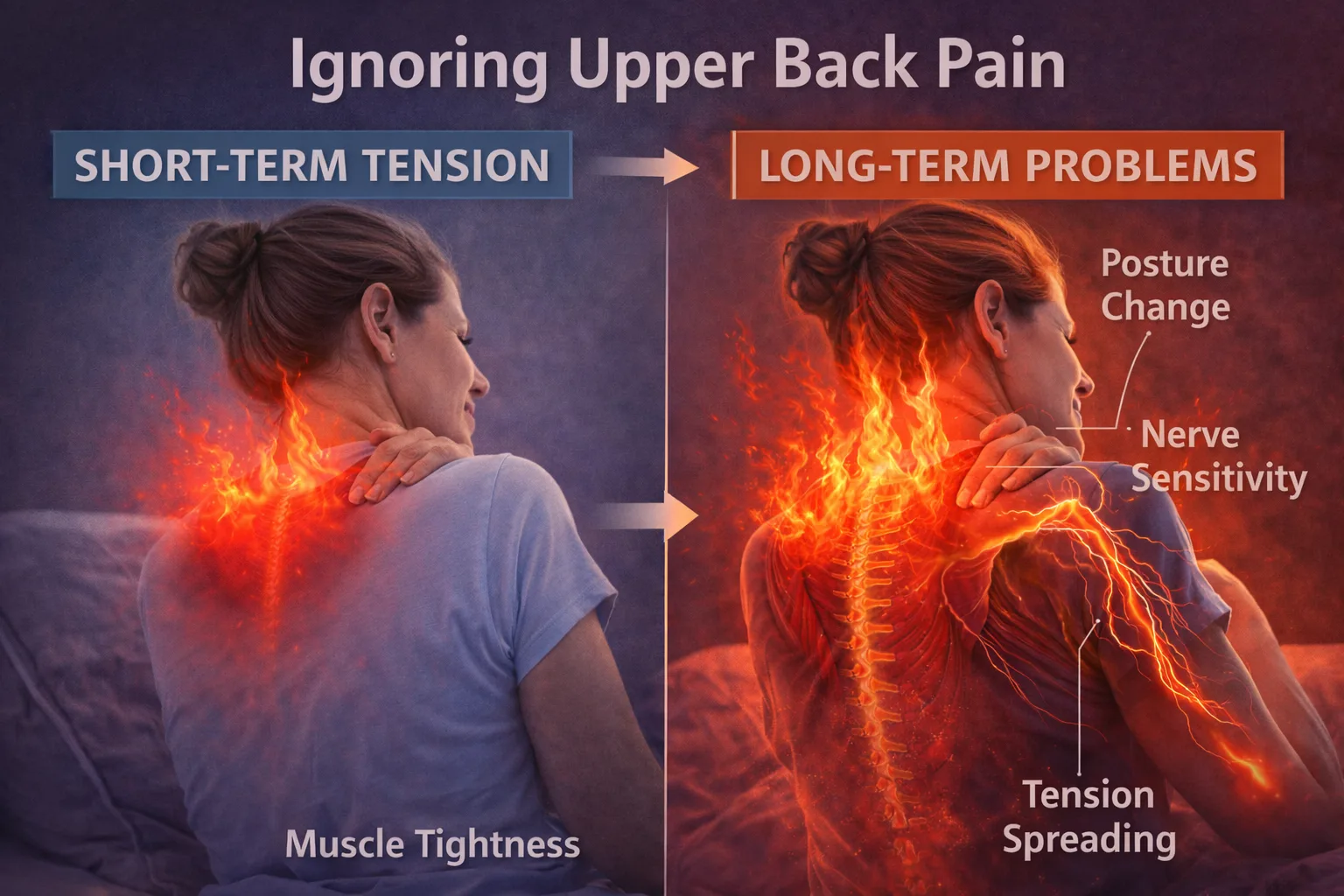 Ignoring upper back pain can lead to chronic tension, posture changes, nerve sensitivity, and sleep disruption. Learn the long term risks.