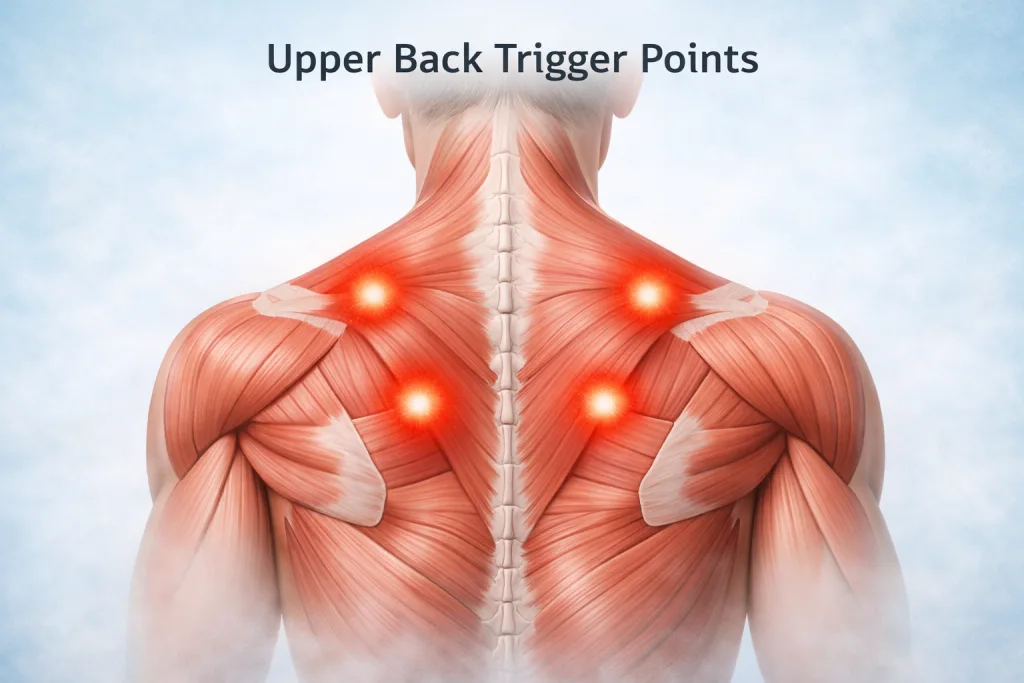 Learn what trigger points are, why they develop in the upper back muscles, and how to safely release muscle knots between the shoulder blades.